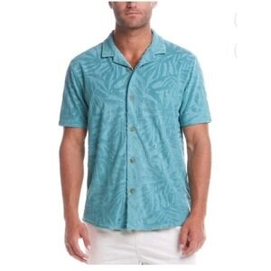 Weatherproof Terry Cloth Cabana Shirt Mens 2XL Green Leaf Textured Button NWT